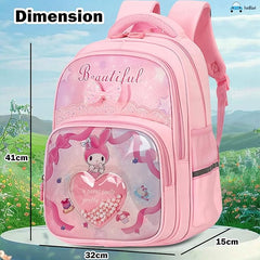 Cartoon Design Stylish School Backpack for Girls – Lightweight Burden-Free Water-Resistant and Durable Bag for Kids 8–12 Years (41 X 32 X 15 Cm)