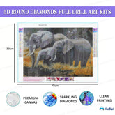 5D Diamond Painting Kit for Kids and Adults - 12x16inch Suitable for Home Leisure and Wall Decoration, Gift for Kids and Adults (Elephants)