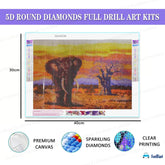 5D Diamond Painting Kit for Kids and Adults - 12x16inch Suitable for Home Leisure and Wall Decoration, Gift for Kids and Adults (Elephant)