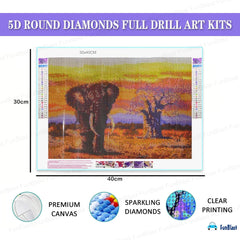 5D Diamond Painting Kit for Kids and Adults - 12x16inch Suitable for Home Leisure and Wall Decoration, Gift for Kids and Adults (Elephant)