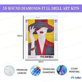 5D Diamond Painting Kit for Kids and Adults - 12x16inch Suitable for Home Leisure and Wall Decoration, Gift for Kids and Adults (Girl with Hat)