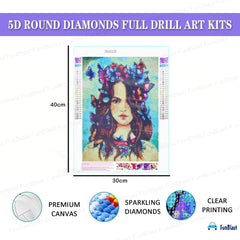 5D Diamond Painting Kit for Kids and Adults - 12x16inch Suitable for Home Leisure and Wall Decoration, Gift for Kids and Adults (Girl with Butterfly)