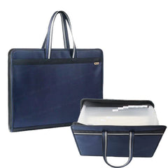 Portfolio File Folder A3 Size with Zip Lock – 12 Pockets File Folder, Big Size Professional File Storage Bag (Navy Blue)