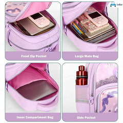 Cartoon Design Stylish School Backpack for Girls – Lightweight Burden-Free Water-Resistant and Durable Bag for Kids 8–12 Years (41 X 32 X 15 Cm)