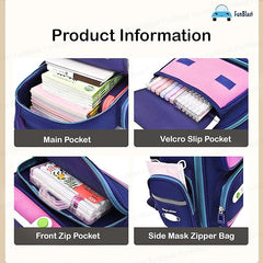 School Backpack for Boys and Girls - Ultralight wide Shoulder Strap and Stylish Waterproof School, Travel, Picnic Bags for Children with Multiple Pockets (Blue-Pink)