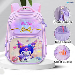 Cartoon Print School Bags for Girls- Large Capacity School Backpack for School, Travel, Picnic, Camping 5-12 Years Old (40 X 30 X 18 Cm)