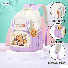 Capybara Print School Bags for Girls, Kids - Large Capacity Backpack for School, Travel, Picnic, Camping Kids 5-12 Years Old (45 X 30 X 20 Cm)