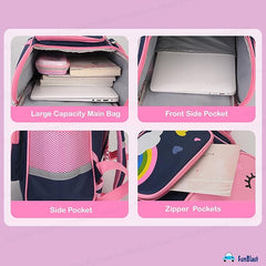 Unicorn Print School Bags for Girls, Kids - Large Capacity Travel, Picnic, Camping, Backpack for Kids 5-12 Years Old (40 X 27 X 15 Cm)