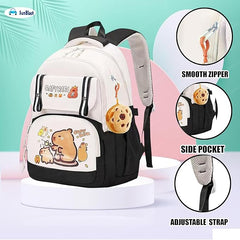 Capybara Print School Bags for Girls, Kids - Large Capacity Backpack for School, Travel, Picnic, Camping Kids 5-12 Years Old (45 X 30 X 20 Cm)