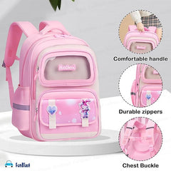 Cartoon Design School Backpack for Girls - Lightweight Burden-Free Stylish Water-Resistant and Durable Bag for Kids 8–12 Years (41 X 31 X 20 Cm)