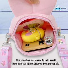 Bunny Sling Bag with Key Ring, Comb and Mirror – silicone Mini Bag for Girls, Fancy Bag for Girls, Purse, Stylish Cross Body Bag with Adjustable Strap, Korean Bag for Girls