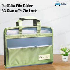 File Folder with Handle and Zipper Lock – A4 Size Folders for Documents, Documents File, Office Documents Certificates Holder with 12 Pockets (Green)
