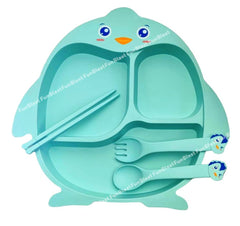 Bamboo Fiber Feeding Set for Kids – Cartoon Design Children Tableware Set, Utensils and Dishes Includes Plate Spoon, Fork and Chopsticks