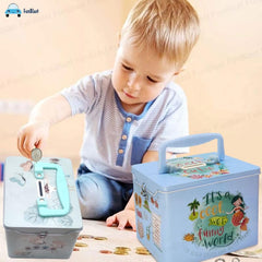 Piggy Bank for Kids – Cartoon Themed Money Saving Tin Coin Bank with Handle, Lock and Key – Birthday Return for Boys & Girls, Money Bank, Coin Box for Kid (Random Color)