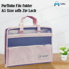File Folder with Handle and Zipper Lock – A4 Size Folders for Documents, Documents File, Office Documents Certificates Holder with 12 Pockets - Pink
