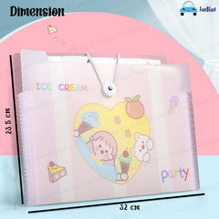 Cartoon Theme File Folder with Elastic Band Lock – A4 Size Certificates Holder with 6 Pockets, Office Documents File, Expandable Folders for Documents