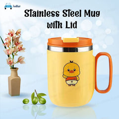 Stainless Steel Mug with Lid for Kids, Milk Mug for Kids Milk Drinking Cup for Kids, Insulated Coffee Mug, Mug for Girls, Insulated Vacuum Coffee Cup - 400 ML