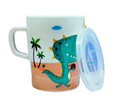 Bamboo Fibre Milk Mug for Kids, Coffee/Milk/Tea Mug for Kids Cartoon Print Mug for Kids with Handle and Lid, Milk Drinking Mug for Kids - 350 ML (Assorted Color)