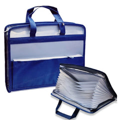 File Folder with Handle and Zipper Lock – A4 Size Folders for Documents, Documents File, Office Documents Certificates Holder with 12 Pockets (Blue)