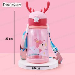School Water Bottle for Kids - Cute Cartoon Water Bottle for kids, Sipper Bottle for Kids (600 ML) (Pink)