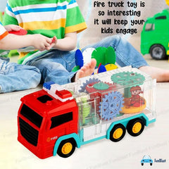 Fire Rescue Toy-360 Degree Rotation Gear Simulation Mechanical Fire Rescue Truck Toy, Sound and Light Toy, Toy Vehicle with Sound and Flashing Lights for 3+ Years Boys, Girls, Kids
