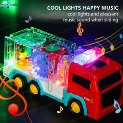 Fire Rescue Toy-360 Degree Rotation Gear Simulation Mechanical Fire Rescue Truck Toy, Sound and Light Toy, Toy Vehicle with Sound and Flashing Lights for 3+ Years Boys, Girls, Kids