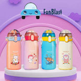 Cartoon Design Hot and Cold Water Bottle for Kids - Double Walled Vacuum Insulated Stainless Steel Bottle, Double-Wall Thermos Flask with Straw (530 Ml)