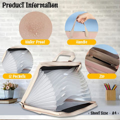 Portfolio File Folder A3 Size with Zip Lock – 12 Pockets File Folder, Big Size Professional File Storage Bag (Peach)