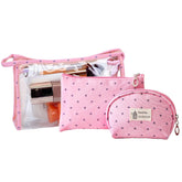 3 Pcs Cosmetic Makeup Pouch with Zipper Lock for Women (Pink)