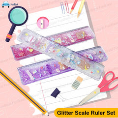 Scale Ruler for Kids – Doll Theme Scale for Girls, Glitter Scale Ruler Set for Students, Stationary Gifts for Kids, Return Gifts, Glitter Scale - 3 Pcs