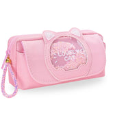 Cat Design Stationery Pouch with Zipper Lock for Girls (Pink)