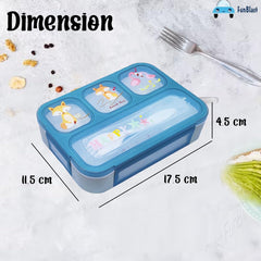 Lunch Box for Kids – Airtight Leak-Proof Tiffin Box, Lunch Box with Fork, Plastic Microwave Safe Tiffin Box with 4 Small Compartment, Bento Box (Blue)
