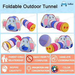 Big Elephant Tunnel Popup Play Tent House with Balls, Tunnel Tent for Kids with 25 Balls, Foldable Outdoor Tunnel for Toddlers, Tunnel Tent for Kids, Pop-Up Activity Toys