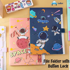 Space Theme File Folder with Button Lock – Pack of 4 Pcs Space Theme Certificates Holder with 6 Pockets