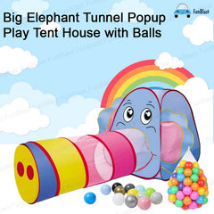 Big Elephant Tunnel Popup Play Tent House with Balls, Tunnel Tent for Kids with 25 Balls, Foldable Outdoor Tunnel for Toddlers, Tunnel Tent for Kids, Pop-Up Activity Toys