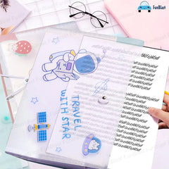 Cartoon Theme File Folder with Elastic Band Lock – A4 Size Certificates Holder with 6 Pockets, Office Documents File, Expandable Folders for Documents