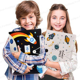 Space Theme File Folder with Elastic Band Lock – Pack of 4 Pcs Space Theme Certificates Holder with 6 Pockets, Office Documents File