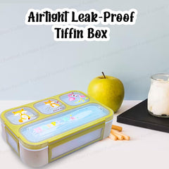 Lunch Box for Kids – Airtight Leak-Proof Tiffin Box, Lunch Box with Fork, Plastic Microwave Safe Tiffin Box with 4 Small Compartment, Bento Box (Green)
