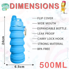 Silicone Sipper Bottle for Kids - Expandable Sipper Water Bottle for Home, Office, Gym, Trekking, Fancy Stylish Water Bottle Girls, Boys – 500 ML