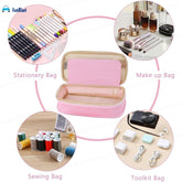 Multi-Compartment Double Zipper Portable Pencil Pouch for Kids (Pink)