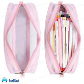 Transparent Pencil Pouch with Zipper Closure for Students (Pink)