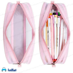 Transparent Pencil Pouch with Zipper Closure for Students (Pink)