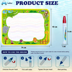 Magic Water Drawing Mat with Rainbow Color Swatches – Jumbo Size Aqua Magic Erasable Drawing Pad for Toddlers, Learning and Educational Doodle Mat for Girls, Boys, Kids (74 X 49 CM)