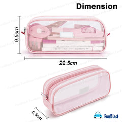 Transparent Pencil Pouch with Zipper Closure for Students (Pink)