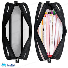 Transparent Pencil Pouch with Zipper Closure for Students (Black)