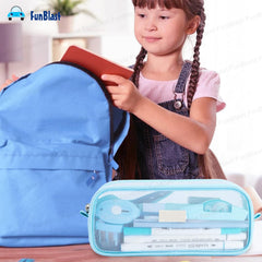 Transparent Pencil Pouch with Zipper Closure for Students (Blue)