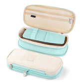 Multi-Compartment Double Zipper Portable Pencil Pouch for Kids (Seagreen)