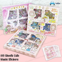 Pvc Cute Girl Theme Kawaii Stickers – 100 Sheets Cute Washi Stickers For Project, Japanese Style Girls Sticker Set, Stationery Item – (Assorted Design)
