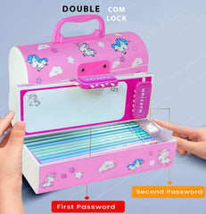 Kids Pen & Pencil Box – Suitcase Style Password Lock Pencil Case, Multi-Layer Pencil Box for Kids, Boys, Girls, Stationary Organizer Case for Kids