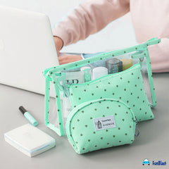 3 Pcs Cosmetic Pouch Makeup Pouch with Zipper Lock (Light Blue)